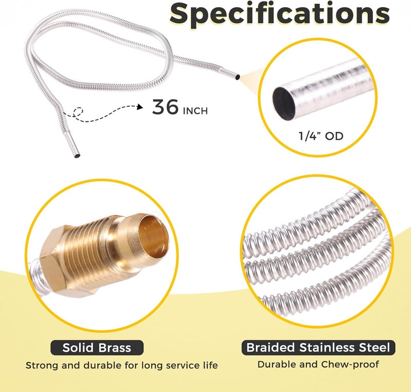 ETERMETA 1/4'' Pilot Tube with Fitting Kit, 36 Inch 1/4 Inch OD Stainless Steel Flexible Flex Tubing with Compression Fittings M10x1 Male Female Nut for Natural Gas Propane Appliances - Image 4